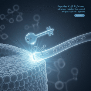 A clean medical illustration of a peptide molecule unlocking a cell receptor, symbolizing how peptide therapy rebalances the body's hormones for weight loss.