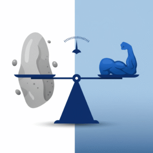 An abstract illustration of a scale showing fat loss on one side and muscle preservation on the other, representing quality weight loss through body recomposition.