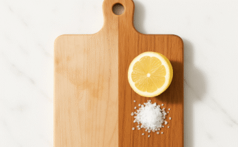 A close-up showing the contrast between a dry and an oiled section of a wooden cutting board, demonstrating the importance of regular oiling for longevity.