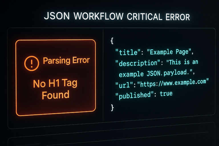Close-up, modern illustration of digital code failing to parse, shown as fragmented text dissolving into geometric shapes, representing the workflow failure.